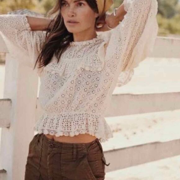 DÔEN Floryn Lace Trim Ruffle Long Sleeve Antique Walnut Small - Picture 10 of 13